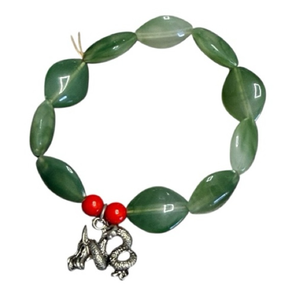 Green Beaded Bracelet with Dragon Charm